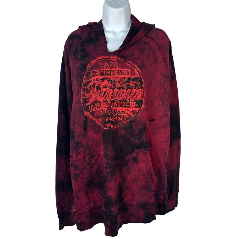 Fast & Furious By Affliction Red Tie-Dye Distressed Hoodie M 100% Cotton